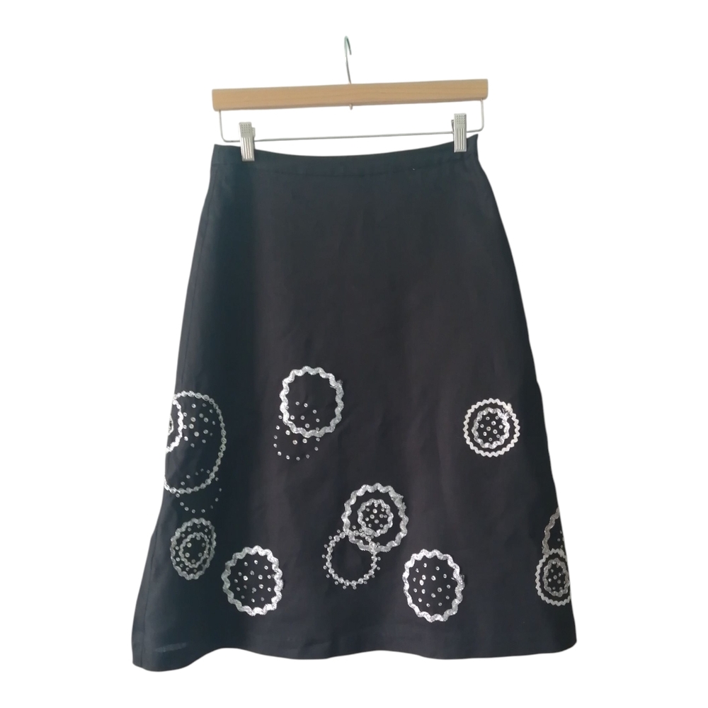 Black A-Line Skirt with White Embellishments